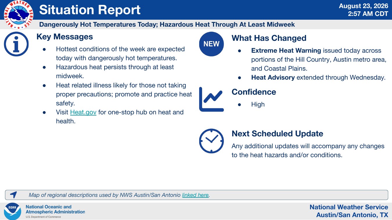 Page 1 of the archived National Weather Service report: Situation report key messages and changes