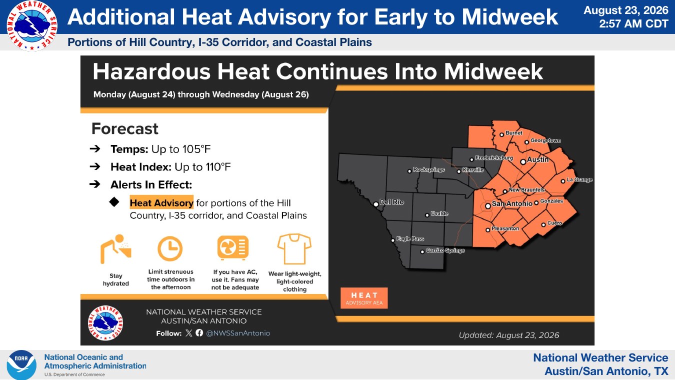 Page 3 of the archived National Weather Service report: Additional heat advisory through midweek